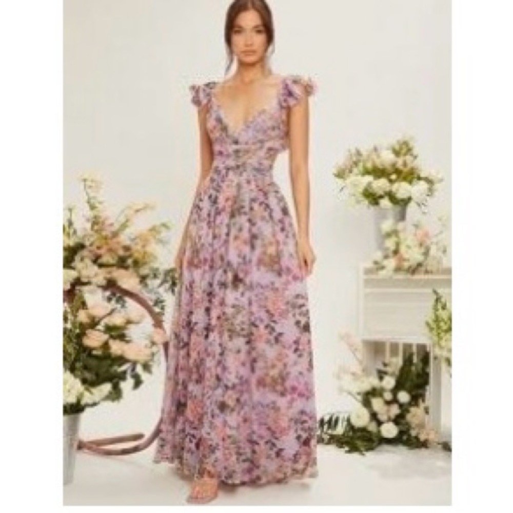 Floral Lace Up Ruffle maxi Dress